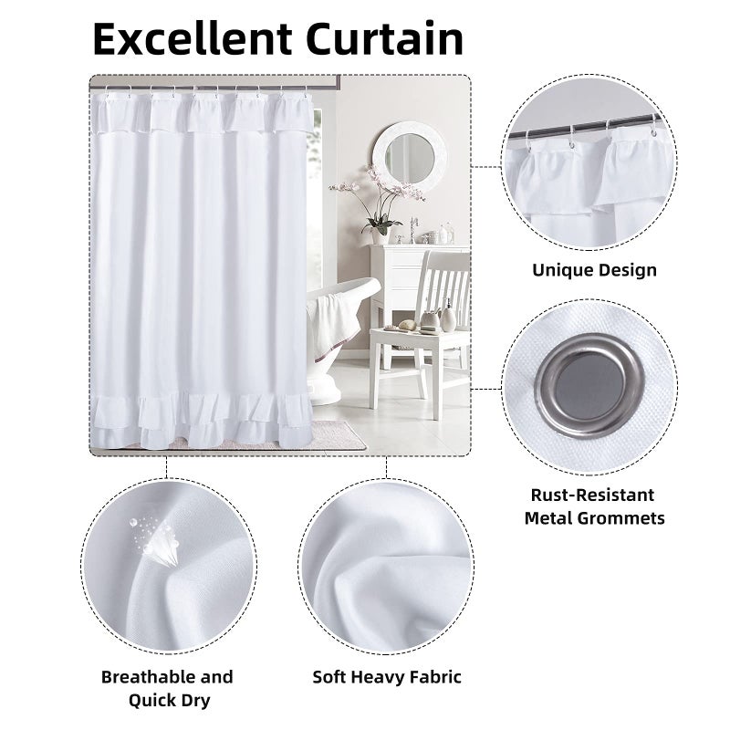 YOSTEV White Ruffle Shower Curtain Farmhouse Fabric Cloth Shower Curtains for Bathroom,Standard Size 72x72 Inches - Image 2